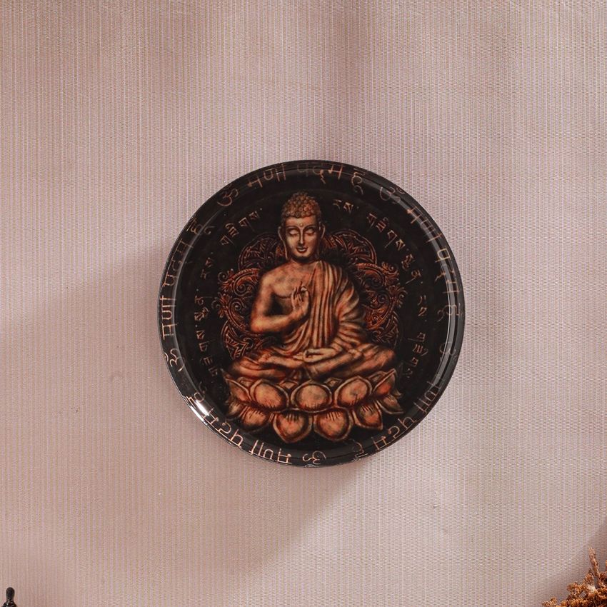 Elegant Design Serene Brown Shade Buddha Wall Plate | 11 inches