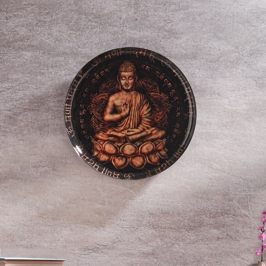 Elegant Design Serene Brown Shade Buddha Wall Plate | 11 inches