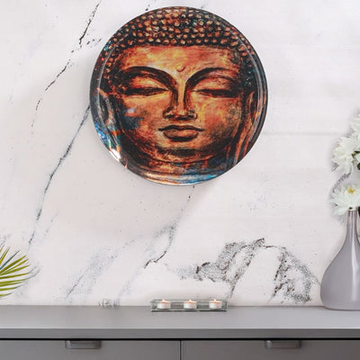 Elegant Design Brown Shade Tranquil Lotus Buddha Wall Plate | 12 inches