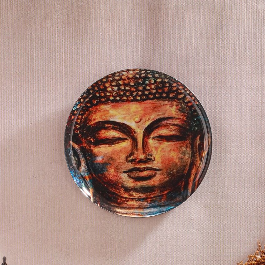 Elegant Design Brown Shade Tranquil Lotus Buddha Wall Plate | 12 inches