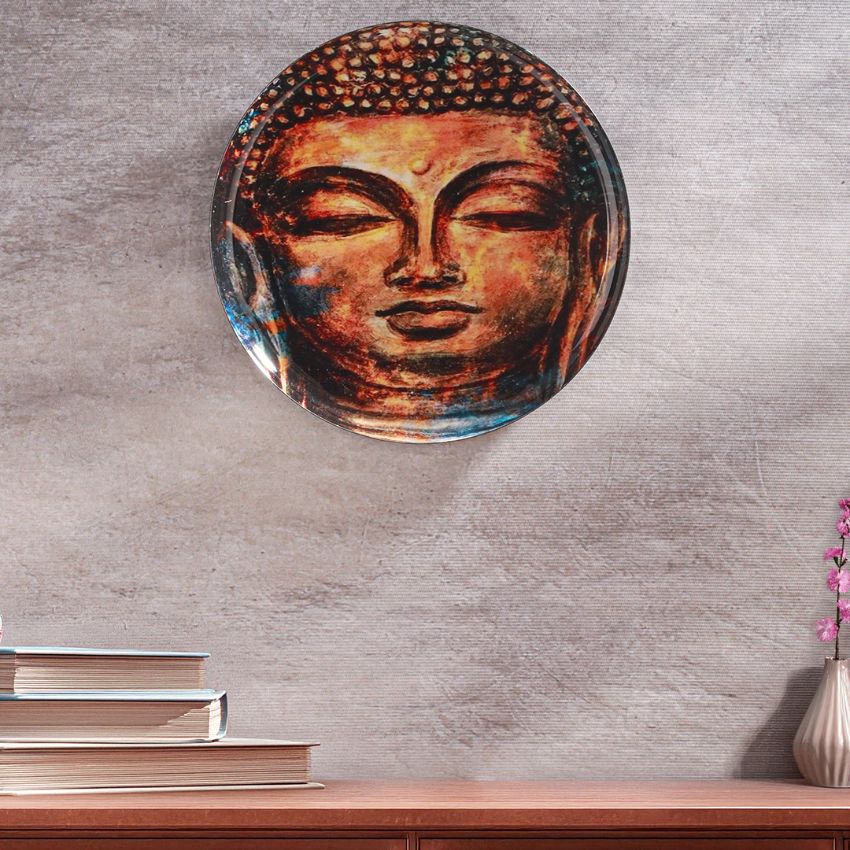 Elegant Design Brown Shade Tranquil Lotus Buddha Wall Plate | 12 inches