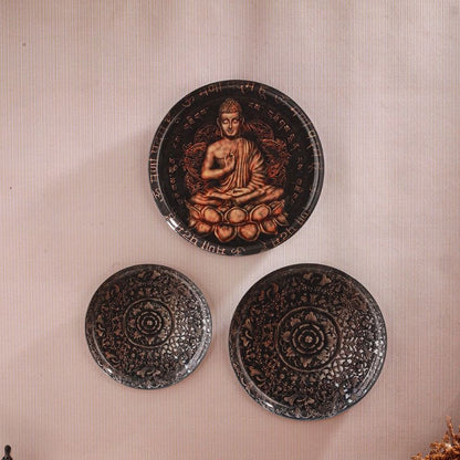 Beautiful Brown Shade Buddha Bliss Wall Plate | Pack of 3