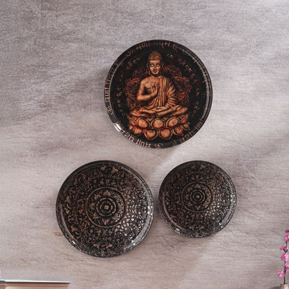 Beautiful Brown Shade Buddha Bliss Wall Plate | Pack of 3