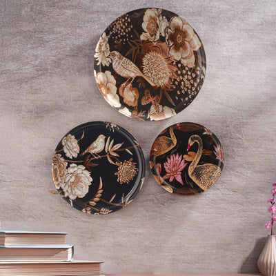 Elegant Multicolor Shade Oriental Birds Wall Decor Plate | Pack of 3