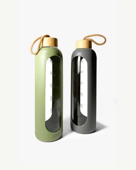 Pillar Silicon Sleeve Borosilicate Glass Water Bottle | Set of 2 | 1000 ml