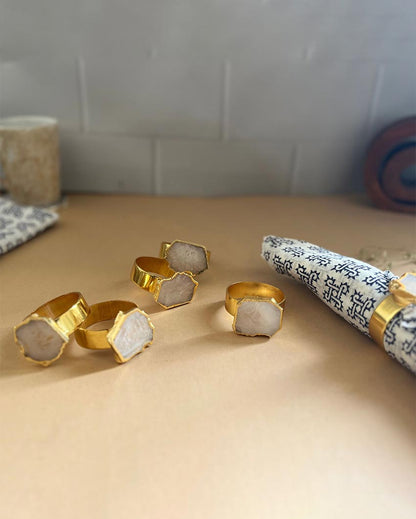 Unique Natural White Quartz Healing Crystal Napkin Rings | Set of 6 | 2 x 2 inches