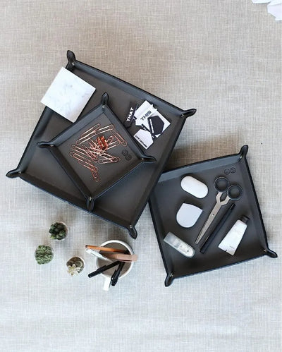 Leather Tray Organizer | Set Of 3 Black