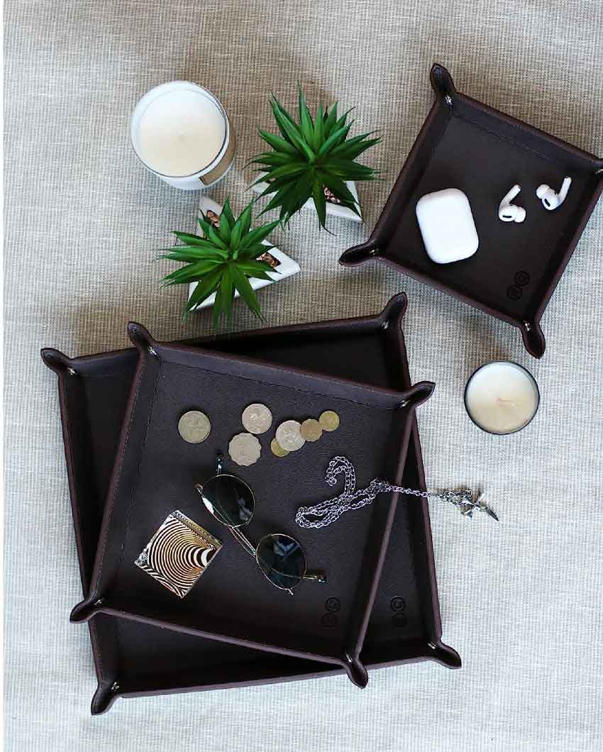 Leather Tray Organizer | Set Of 3 Brown