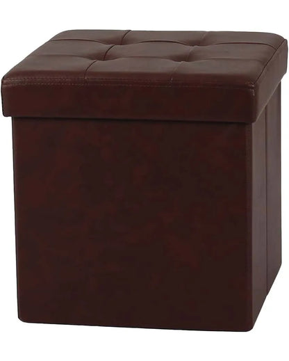 Wooden Pvc Leather Storage Stool Box Brown