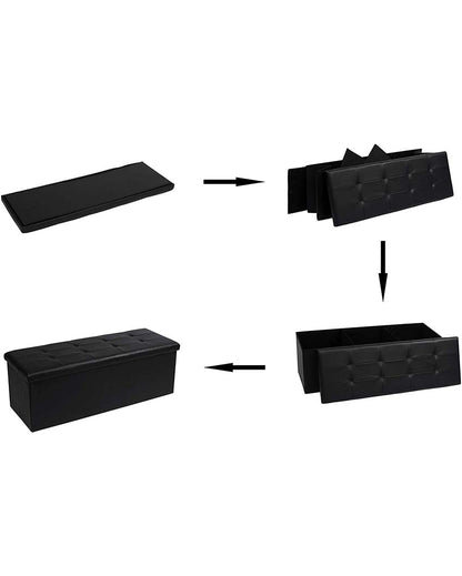 Classic PVC Leather Wooden Storage Stool Box Black