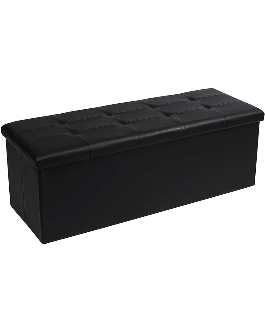 Classic PVC Leather Wooden Storage Stool Box Black