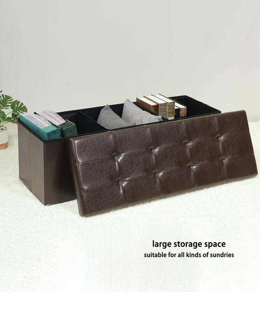 Classic PVC Leather Wooden Storage Stool Box Brown