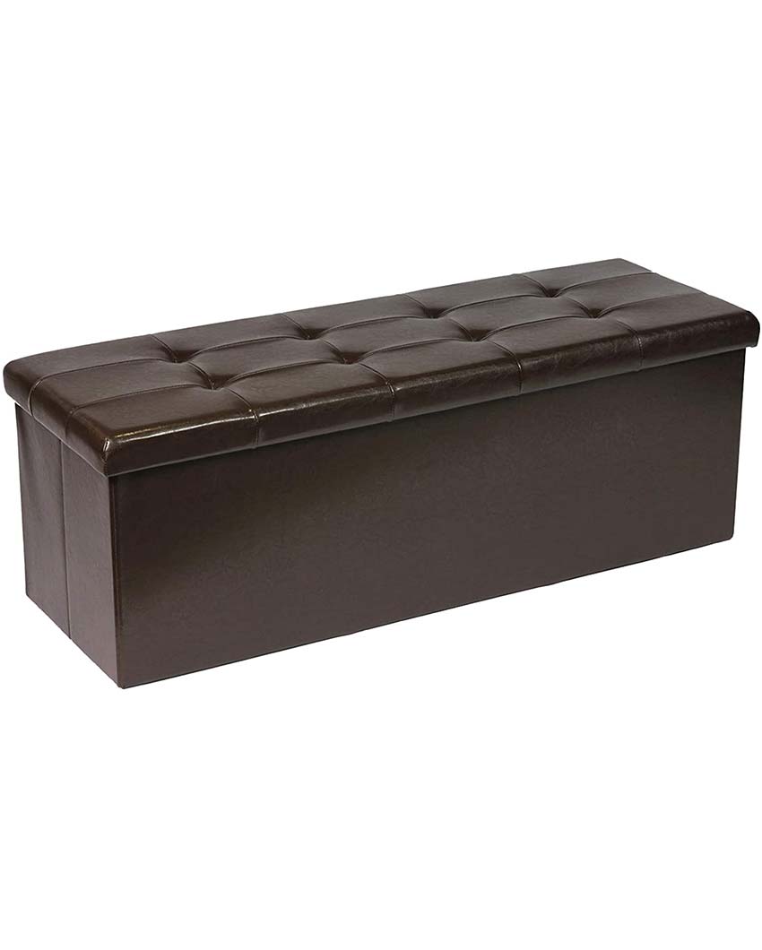 Classic PVC Leather Wooden Storage Stool Box Brown