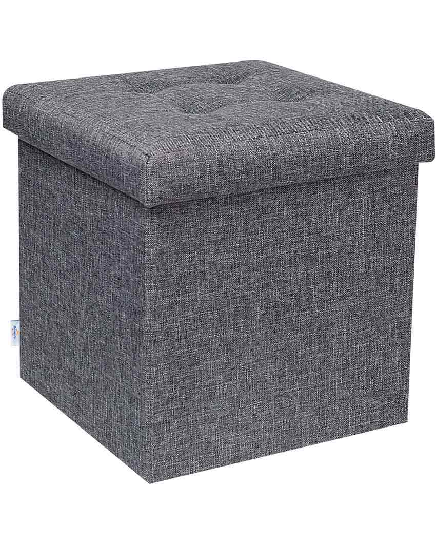 Simple Fabric Coated Wooden Storage Stool Box Grey