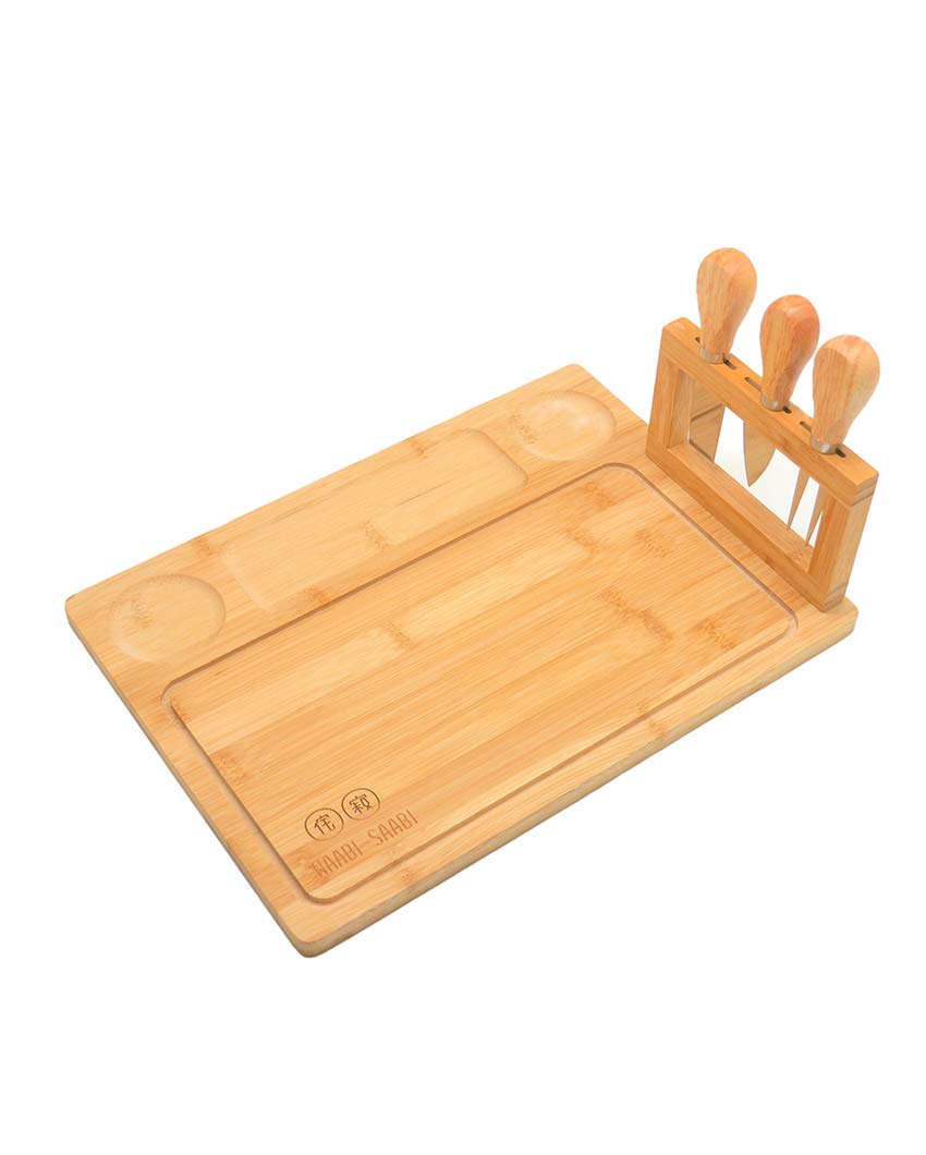 Natural Bamboo Platter Board With 3 Knifes