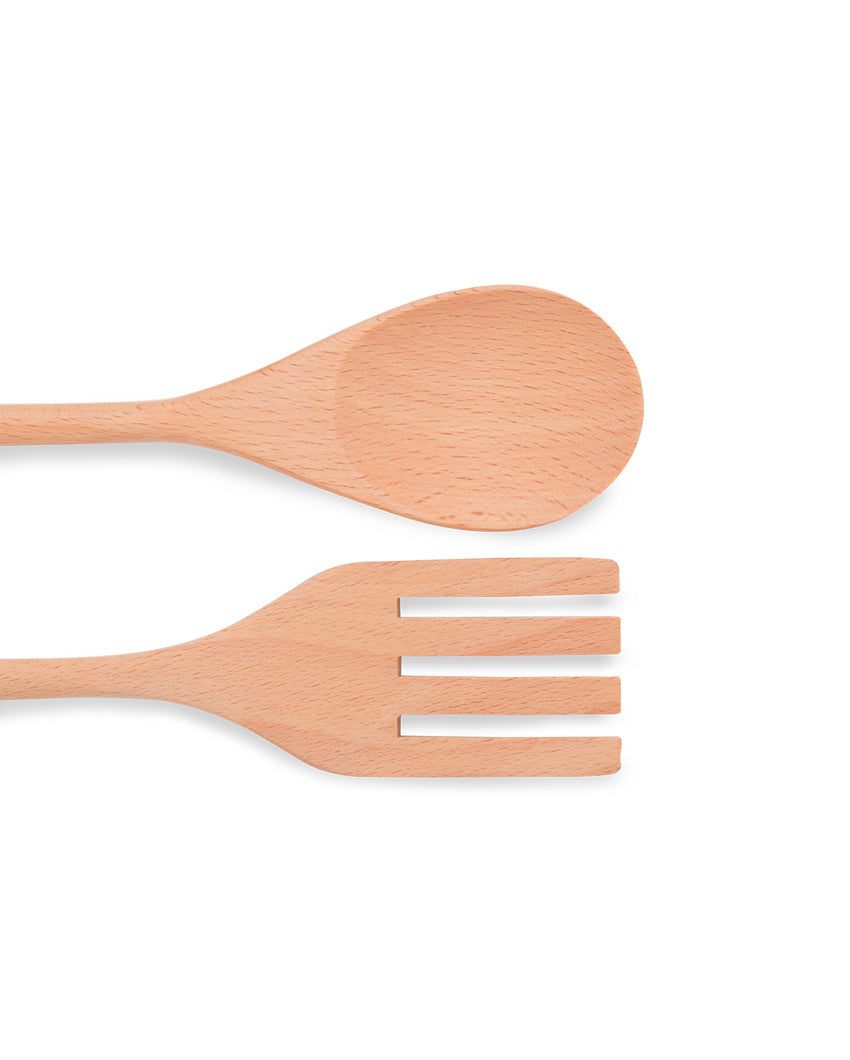 Rustic Wooden Brown Salad Spoon & Fork | Pack of 2 | 3 x 13 inches