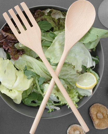 Rustic Wooden Brown Salad Spoon & Fork | Pack of 2 | 3 x 13 inches