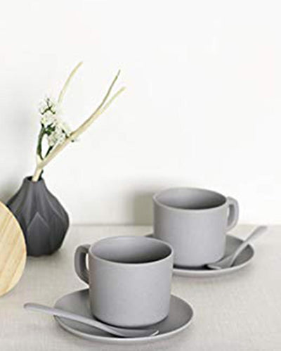 Refined Grey Bamboo Fiber Tea Cup Set | Pack of 6 | 6 x 6 inches