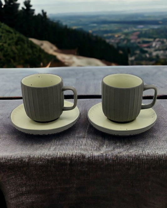 Green Ceramic Cups & Saucers | Set Of 2