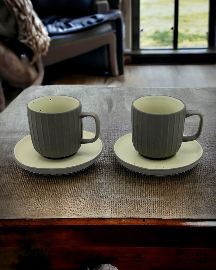 Green Ceramic Cups & Saucers | Set Of 2