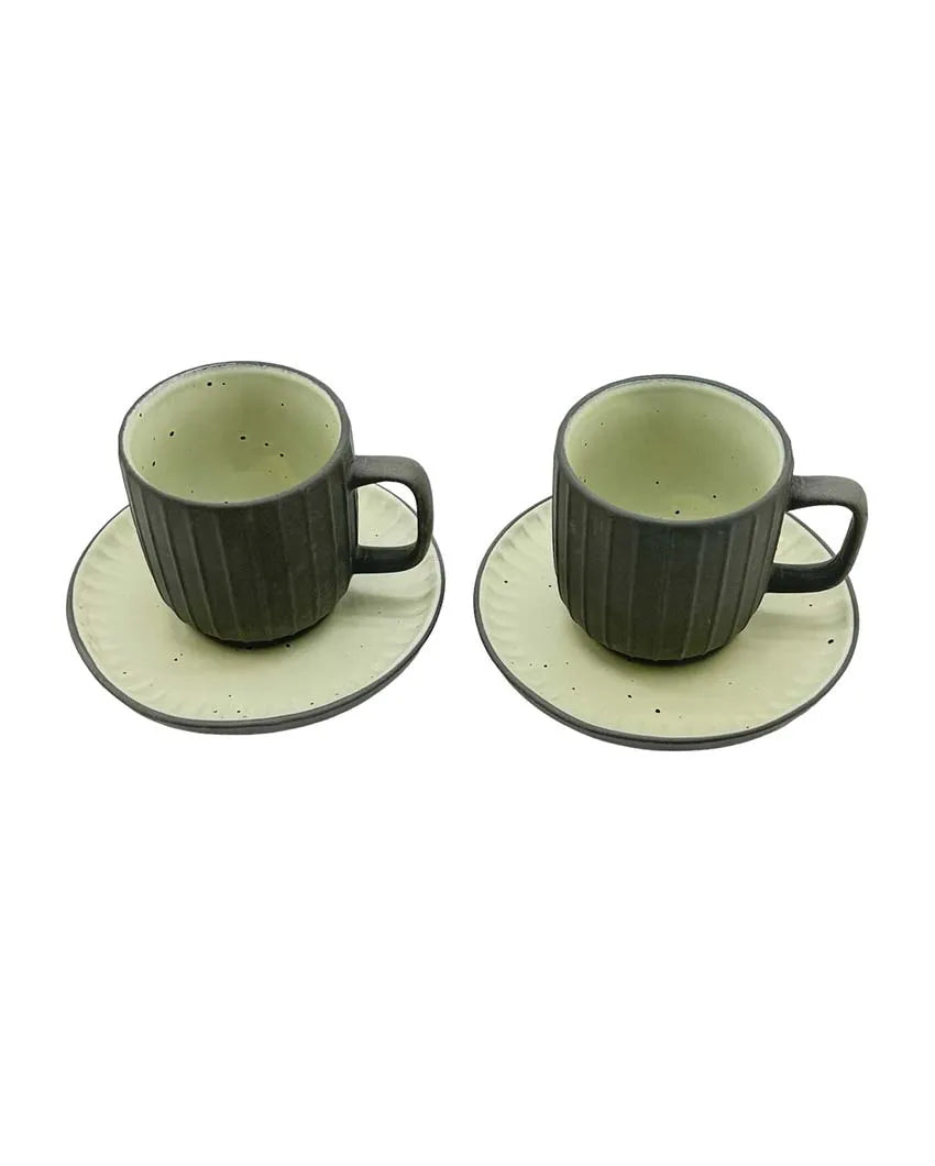 Green Ceramic Cups & Saucers | Set Of 2