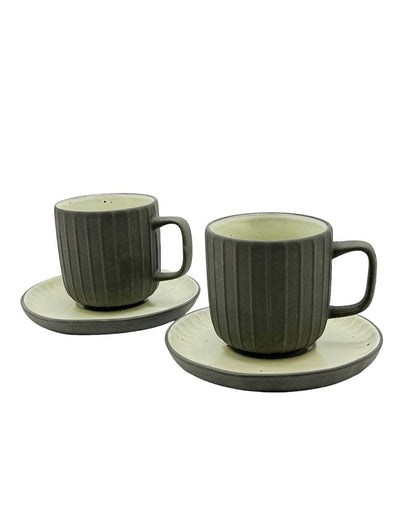 Green Ceramic Cups & Saucers | Set Of 2