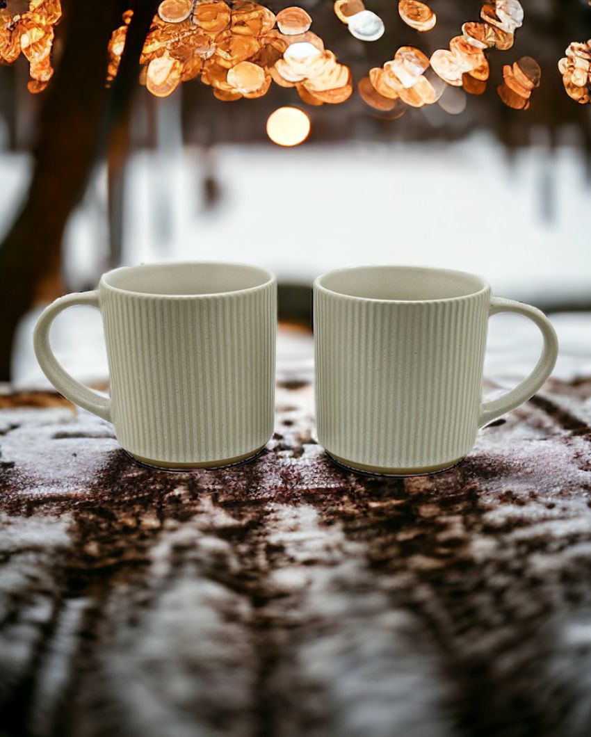 Vinatge Style Ceramic Mugs | Set of 2 Off White