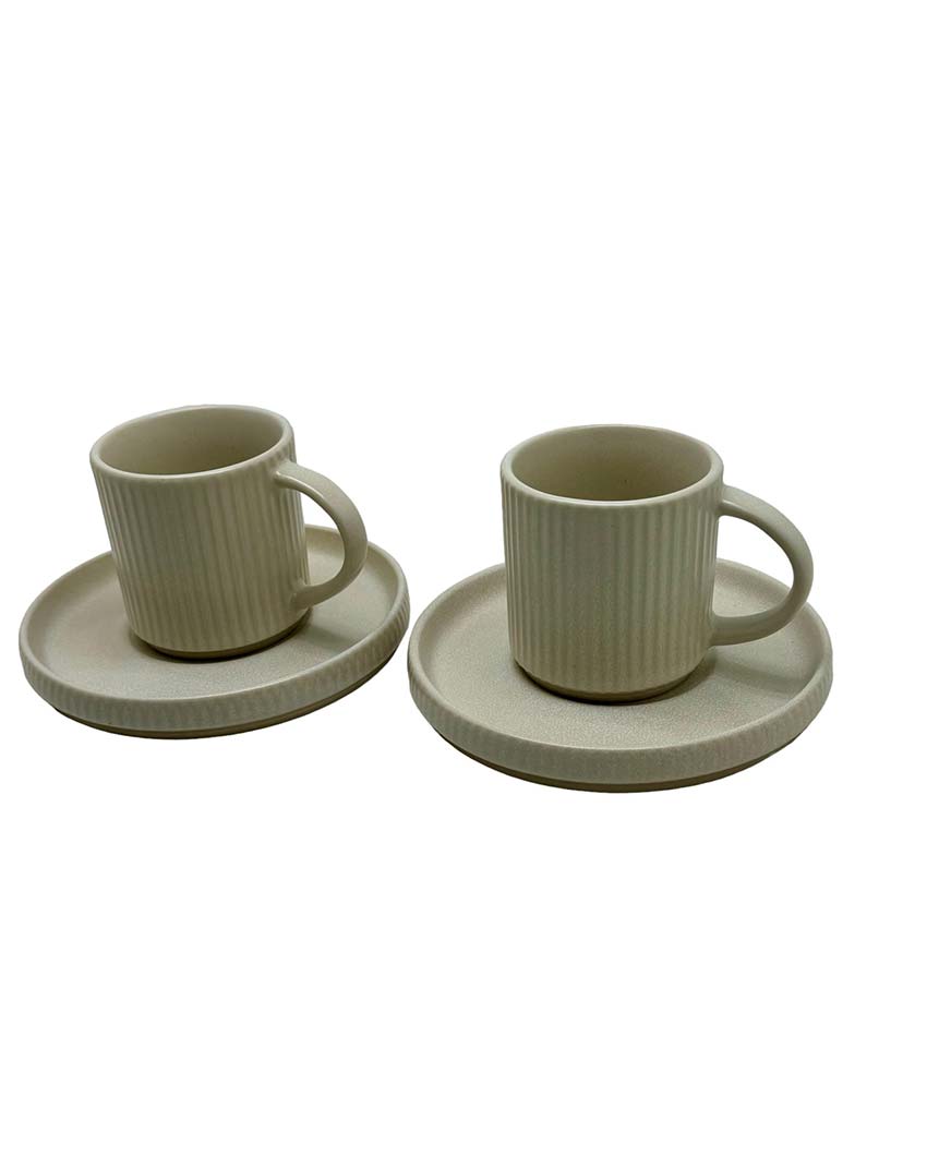 Ivory White Ceramic Cups & Saucers Set Of 2