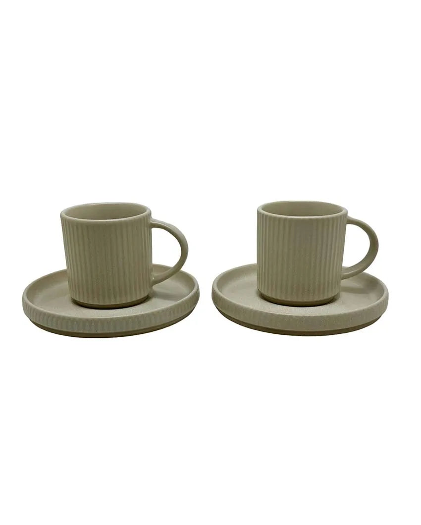 Ivory White Ceramic Cups & Saucers Set Of 2