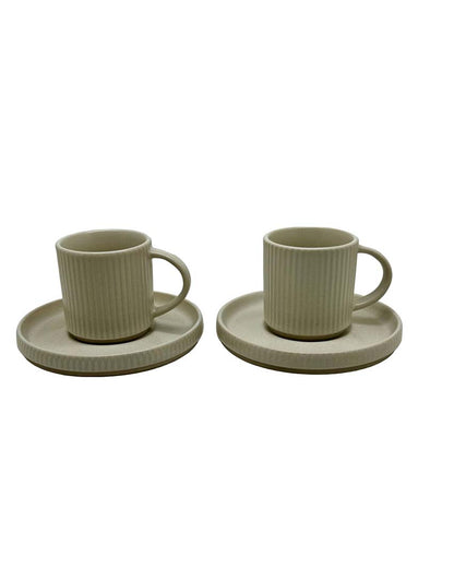 Ivory White Ceramic Cups & Saucers Set Of 2