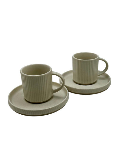 Ivory White Ceramic Cups & Saucers Set Of 2