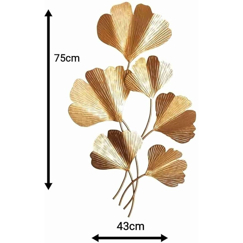 Gold Ginkgo Metal Leaves Unique Wall Art | 17 x 2 x 30 inches