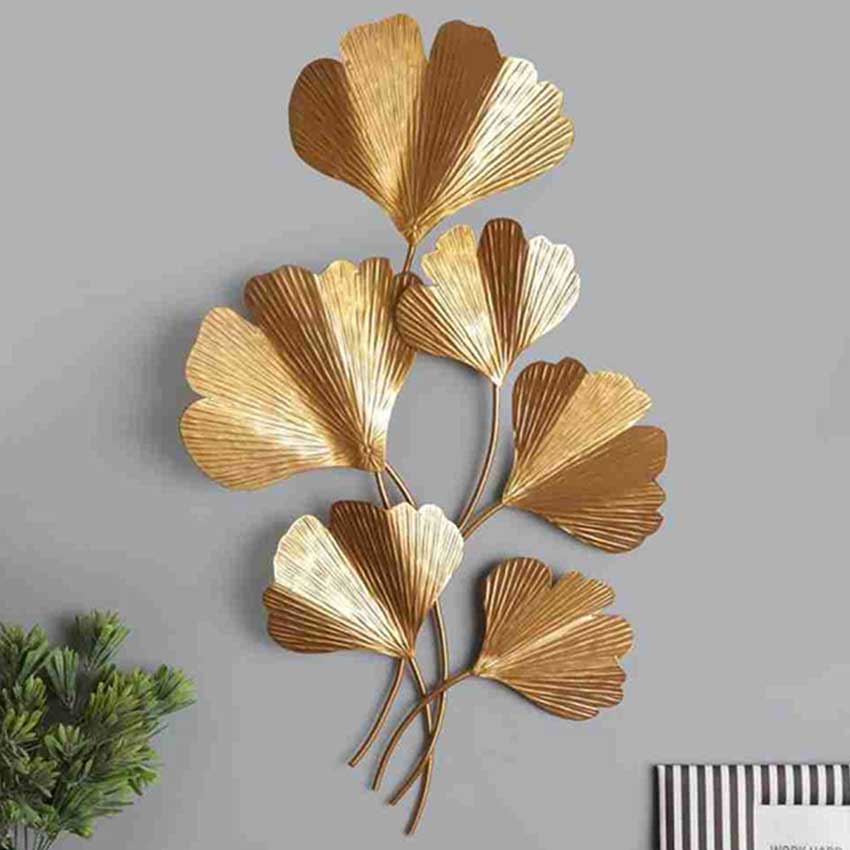 Gold Ginkgo Metal Leaves Unique Wall Art | 17 x 2 x 30 inches