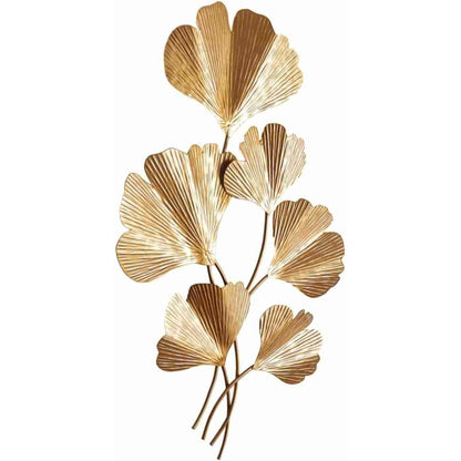 Gold Ginkgo Metal Leaves Unique Wall Art | 17 x 2 x 30 inches