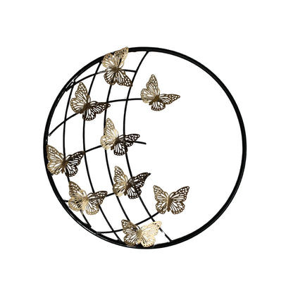 Beautiful Round Black & Gold Butterfly Metal Wall Art | 17 x 3 x 17 inches