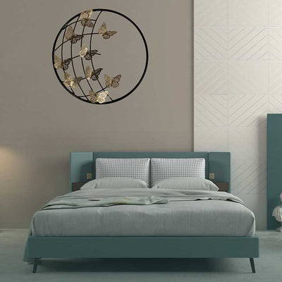 Beautiful Round Black & Gold Butterfly Metal Wall Art | 17 x 3 x 17 inches