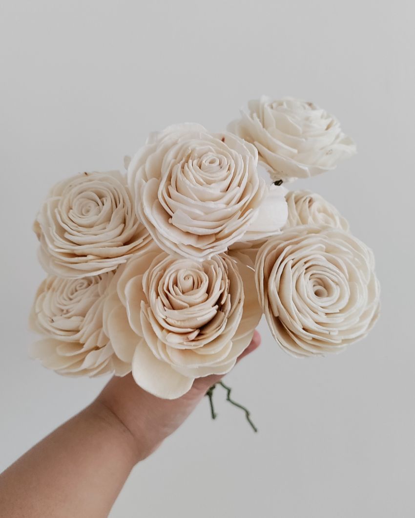 White Love Bunch Kit Handcrafted Sholapith Flowers & Eucalyptus Stems | 16 x 12 x 4 inches