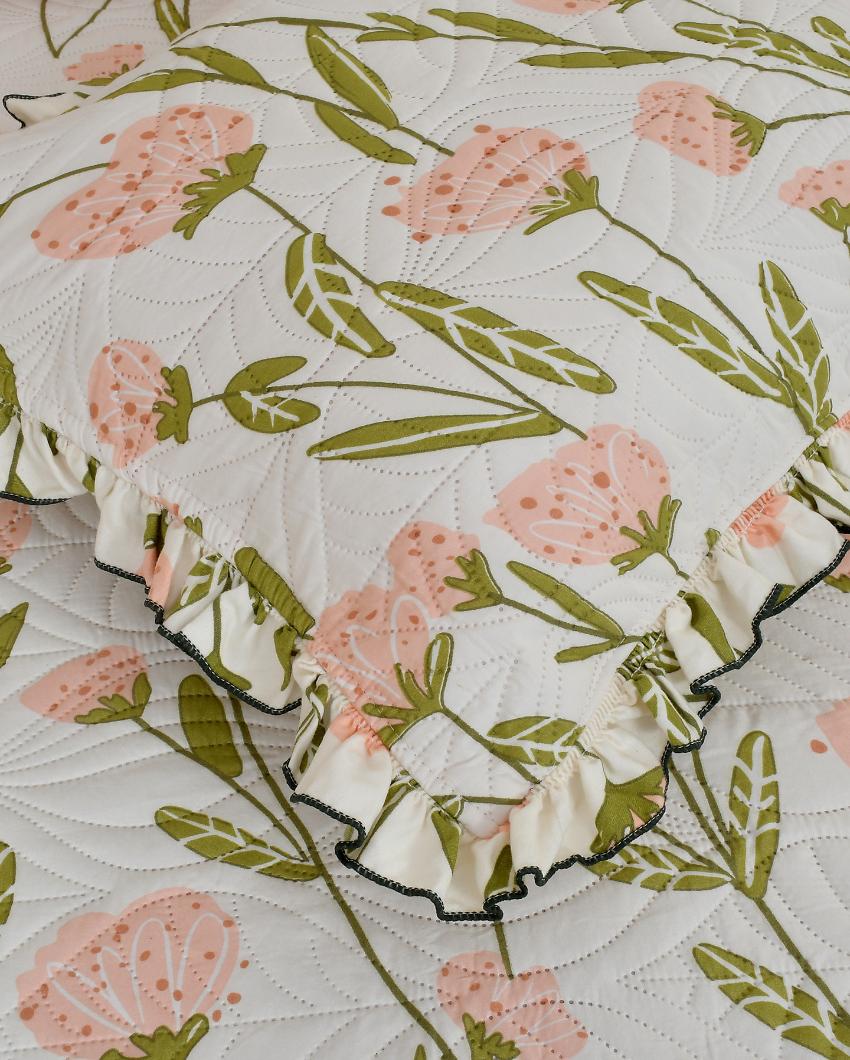 Off White Flower Printed Glace Cotton Bedcovers | Queen Size | 90 X 100 inches