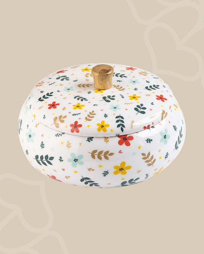 White Floral Mango Wood Casserole | 9 x 5 inches