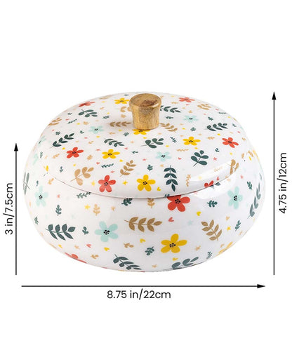 White Floral Mango Wood Casserole | 9 x 5 inches