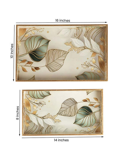 White Leaf Serving Mdf Wooden Trays | Set Of 2