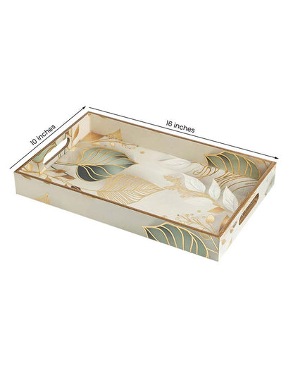 Large White Leaf Serving Mdf Wooden Tray | 16 x 10 x 2 inches