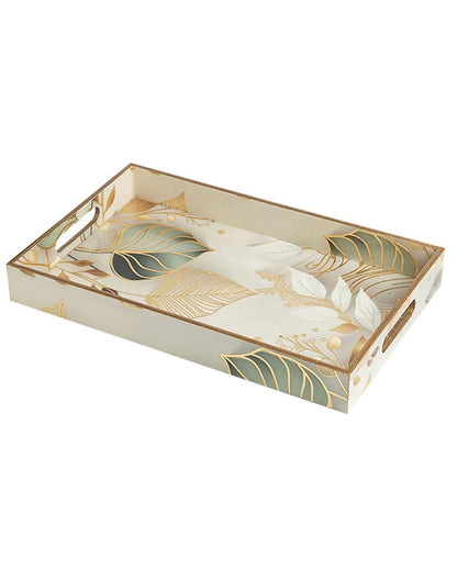 Large White Leaf Serving Mdf Wooden Tray | 16 x 10 x 2 inches