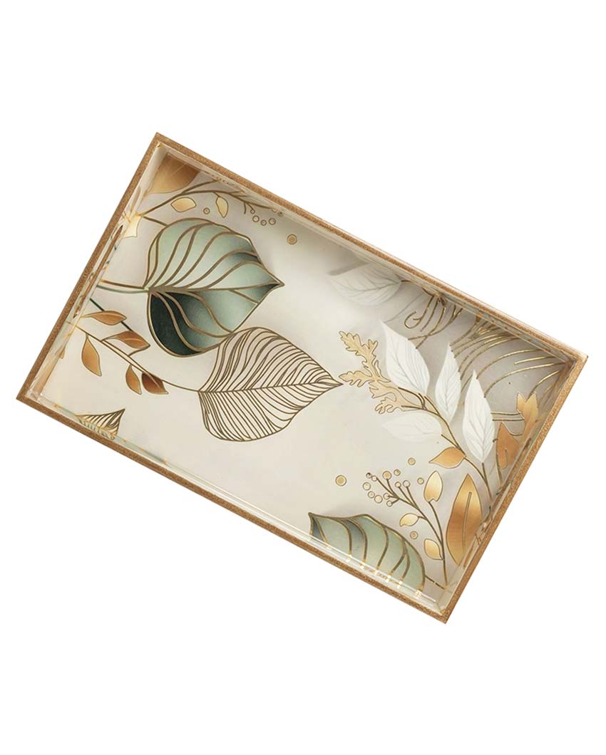 Large White Leaf Serving Mdf Wooden Tray | 16 x 10 x 2 inches