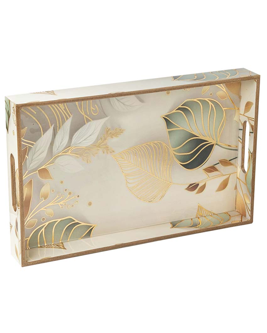 Large White Leaf Serving Mdf Wooden Tray | 16 x 10 x 2 inches