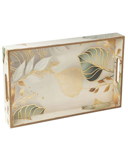 Large White Leaf Serving Mdf Wooden Tray | 16 x 10 x 2 inches