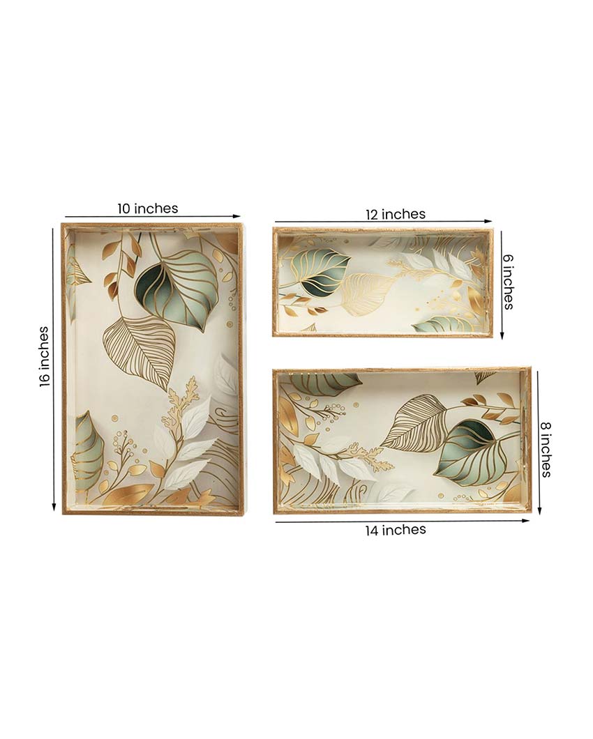 White Leaf Serving Mdf Wooden Trays | Set Of 3