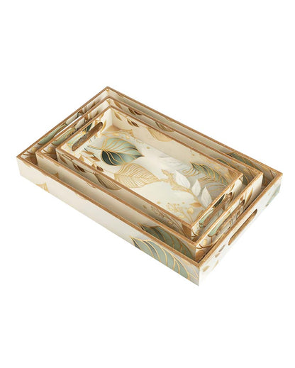 White Leaf Serving Mdf Wooden Trays | Set Of 3