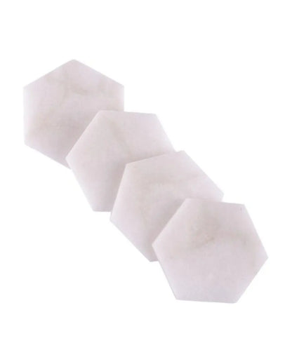 Chic White Quartz Hexagon Coaster | Set of 4