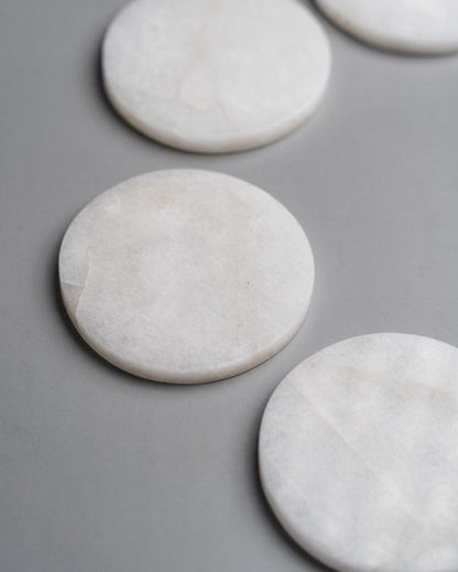 Sophisticated White Quartz Round Coaster | Set of 4